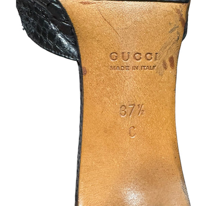 GUCCI BLACK HORSE BIT SNAKE SKIN LEATHER HEELS