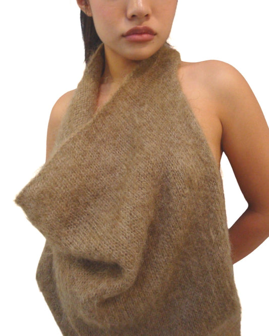 JEAN PAUL GAULTIER BROWN KNITTED DRAPE TOP