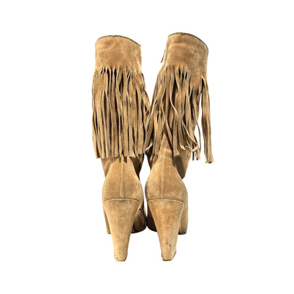 MIU MIU FRINGE TAUPE SUEDE BOOTS