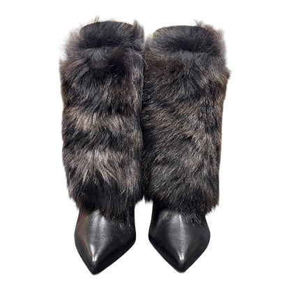SERGIO ROSSI BLACK FUR BOOTS
