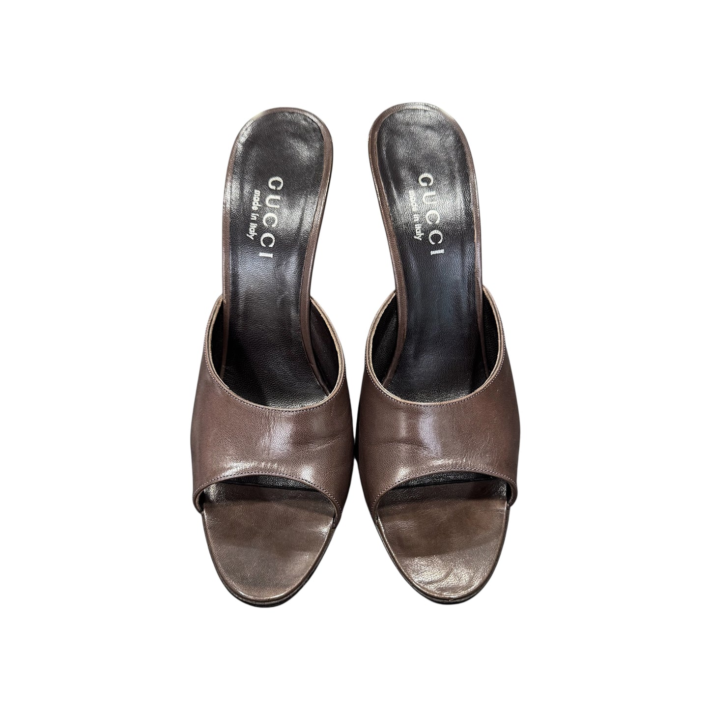 GUCCI BROWN OPEN TOES HEELS