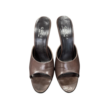 GUCCI BROWN OPEN TOES HEELS