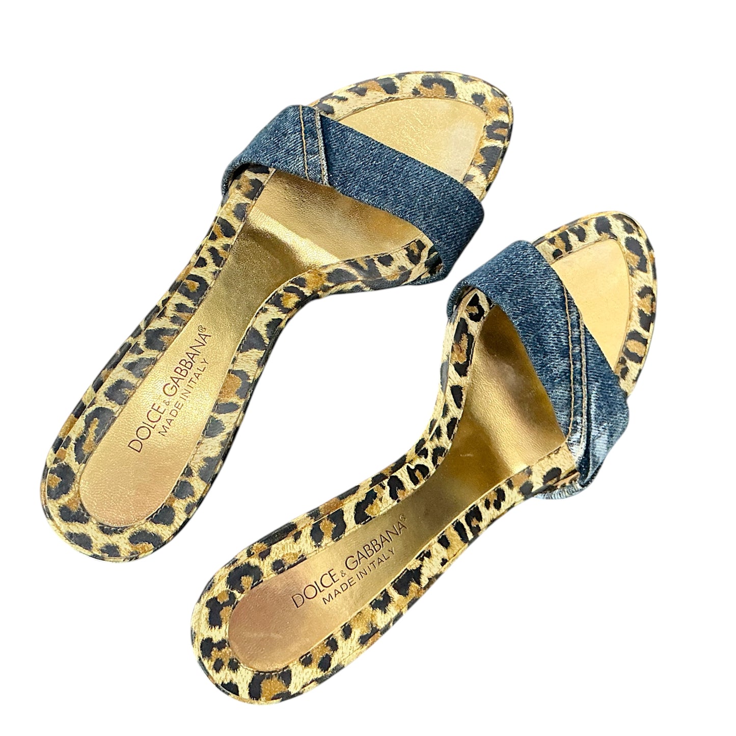 DOLCE & GABBANA LEOPARD CANVAS DENIM MULES