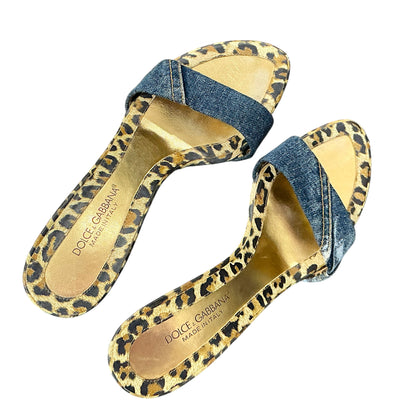 DOLCE & GABBANA LEOPARD CANVAS DENIM MULES