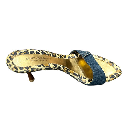 DOLCE & GABBANA LEOPARD CANVAS DENIM MULES