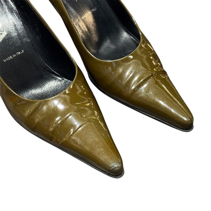 PRADA KHAKI PATENT LEATHER HEELS