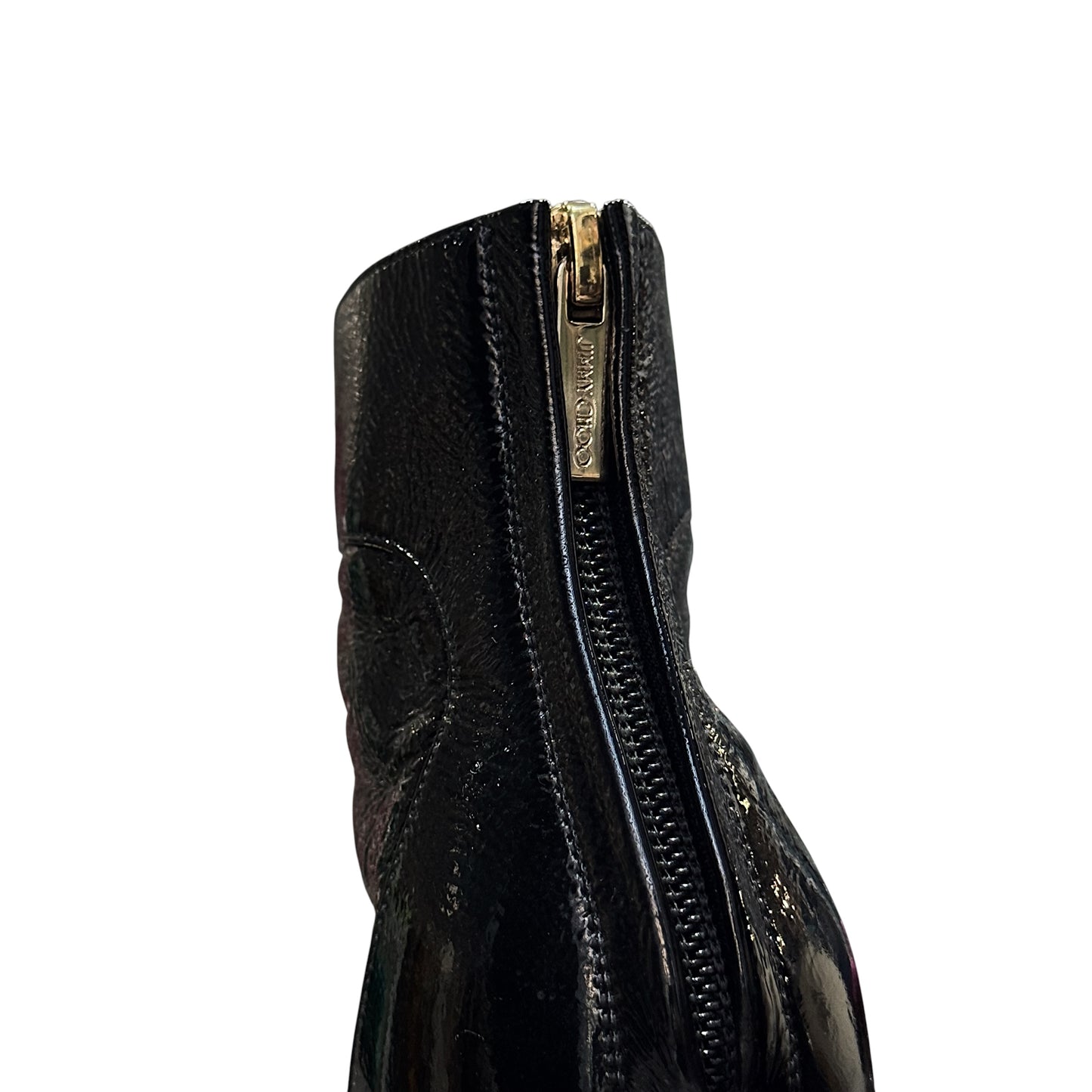 JIMMY CHOO BLACK CUT OUT PATENT LEATHER BOOTS