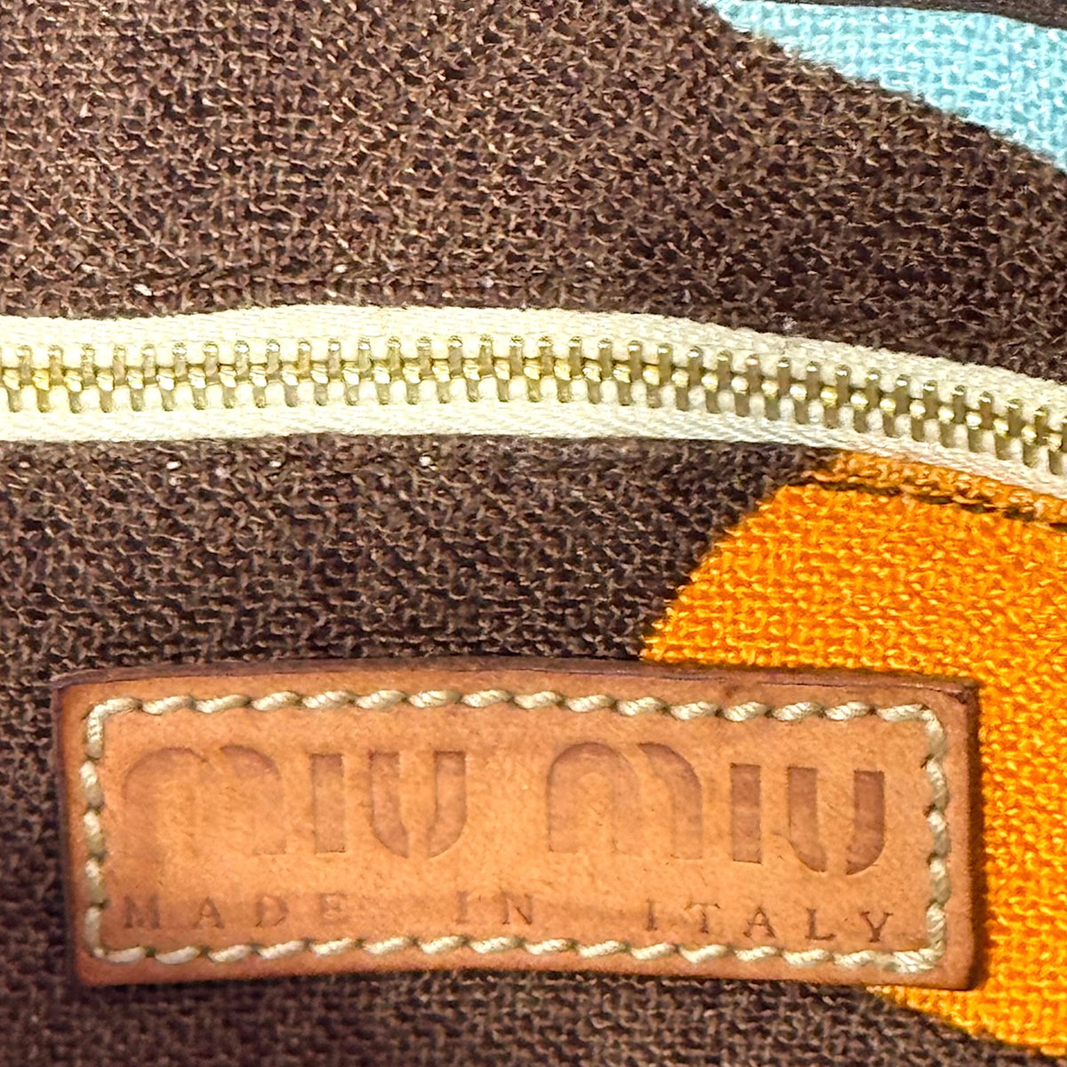 MIU MIU 2000S BROWN CHERRY PRINTS CANVAS SHOULDER BAG