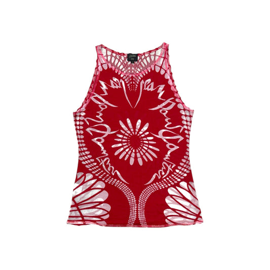 JEAN PAUL GAULTIER RED CUTOUT MESH TOP