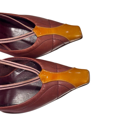 PRADA SS2000 BROWN BURGUNDY STRAPPY KITTEN HEELS