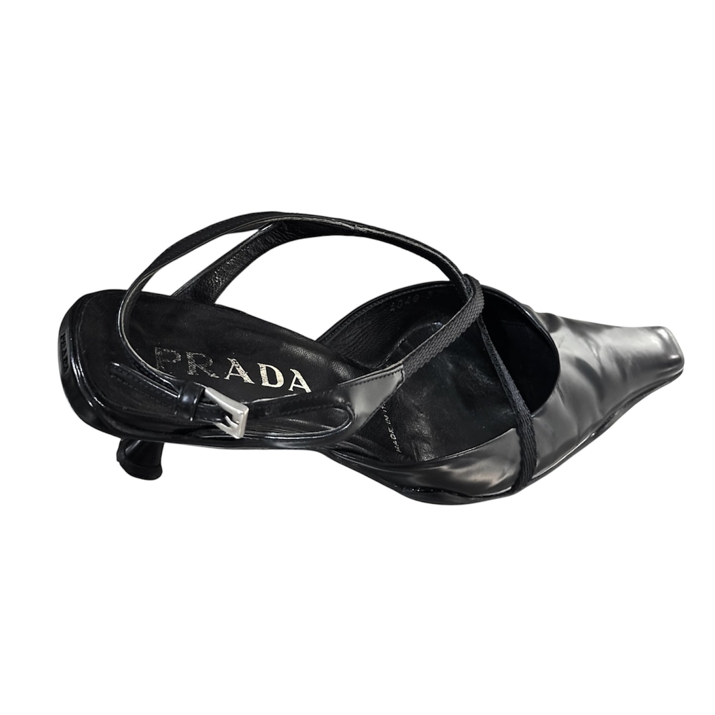 PRADA CRISS CROSS BLACK LEATHER HEELS