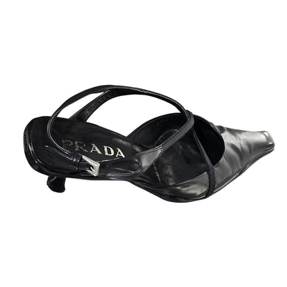 PRADA CRISS CROSS BLACK LEATHER HEELS