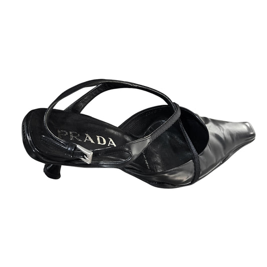 PRADA CRISS CROSS BLACK LEATHER HEELS
