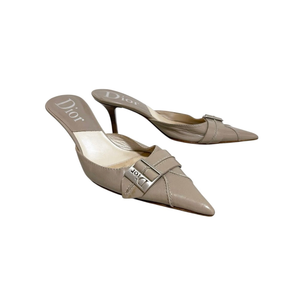 CHRISTIAN DIOR BEIGE LEATHER MULES
