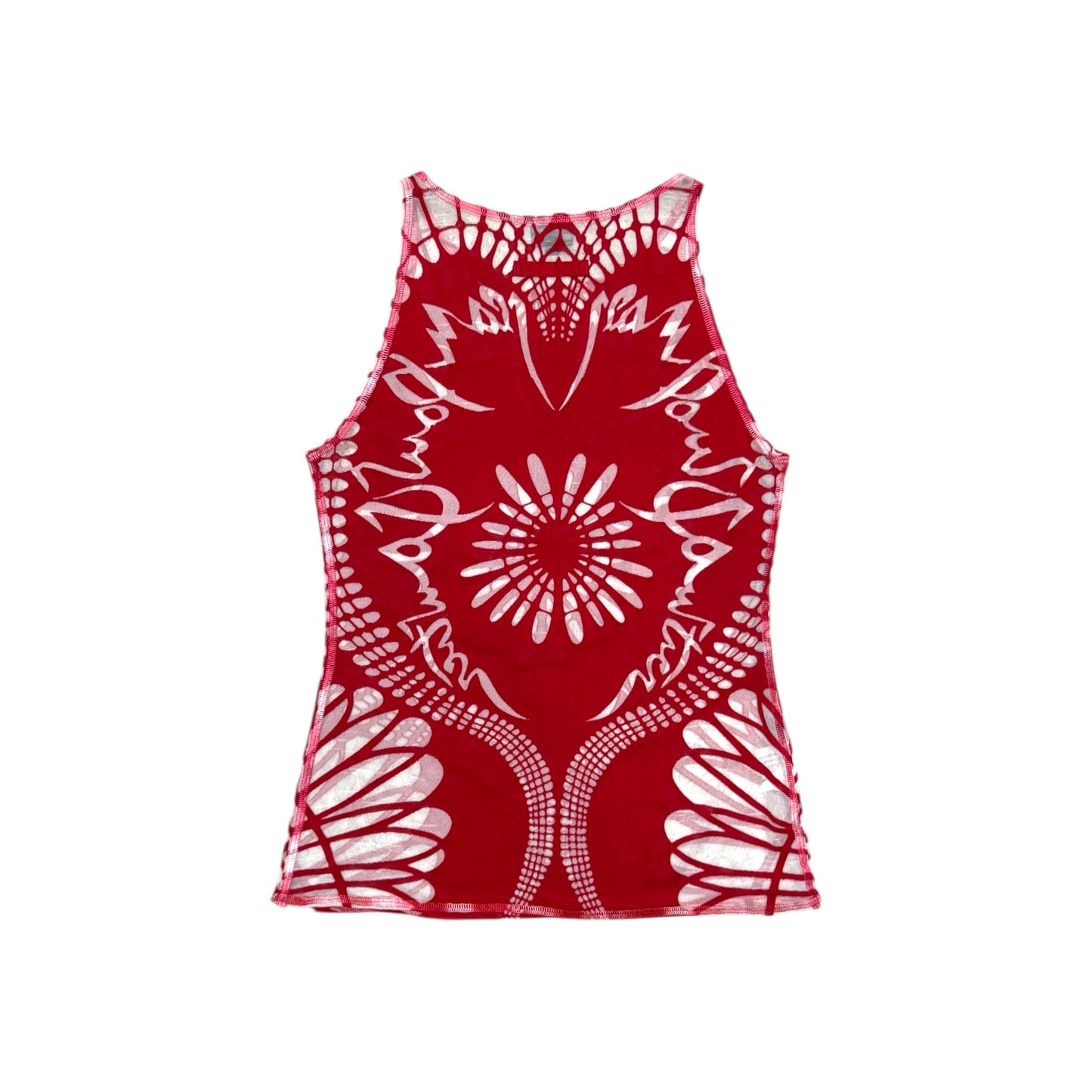 JEAN PAUL GAULTIER RED CUTOUT MESH TOP