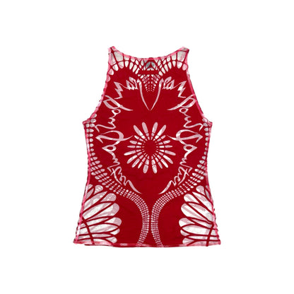 JEAN PAUL GAULTIER RED CUTOUT MESH TOP