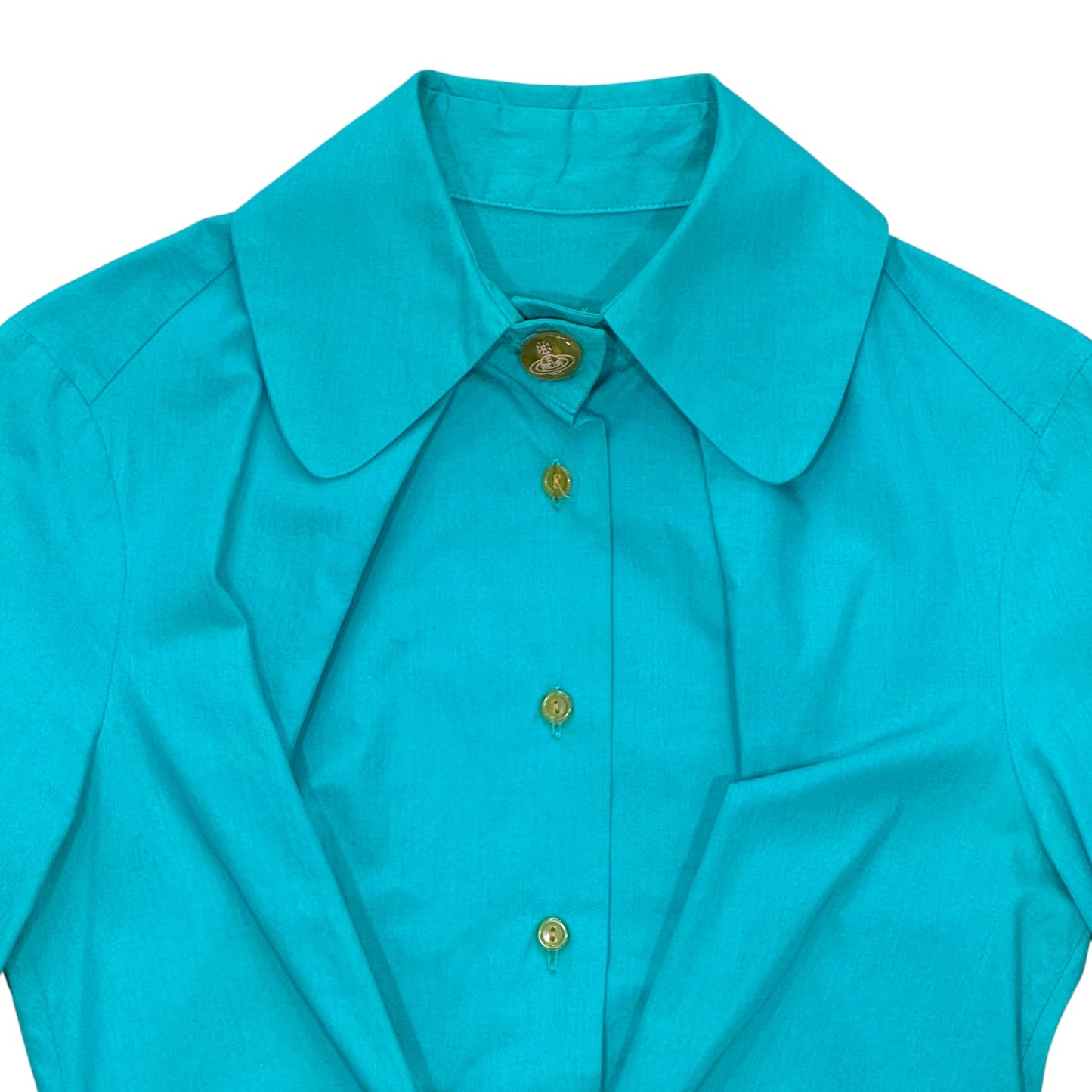 VIVIENNE WESTWOOD PLEATED TURQUOISE BLOUSE SHIRT