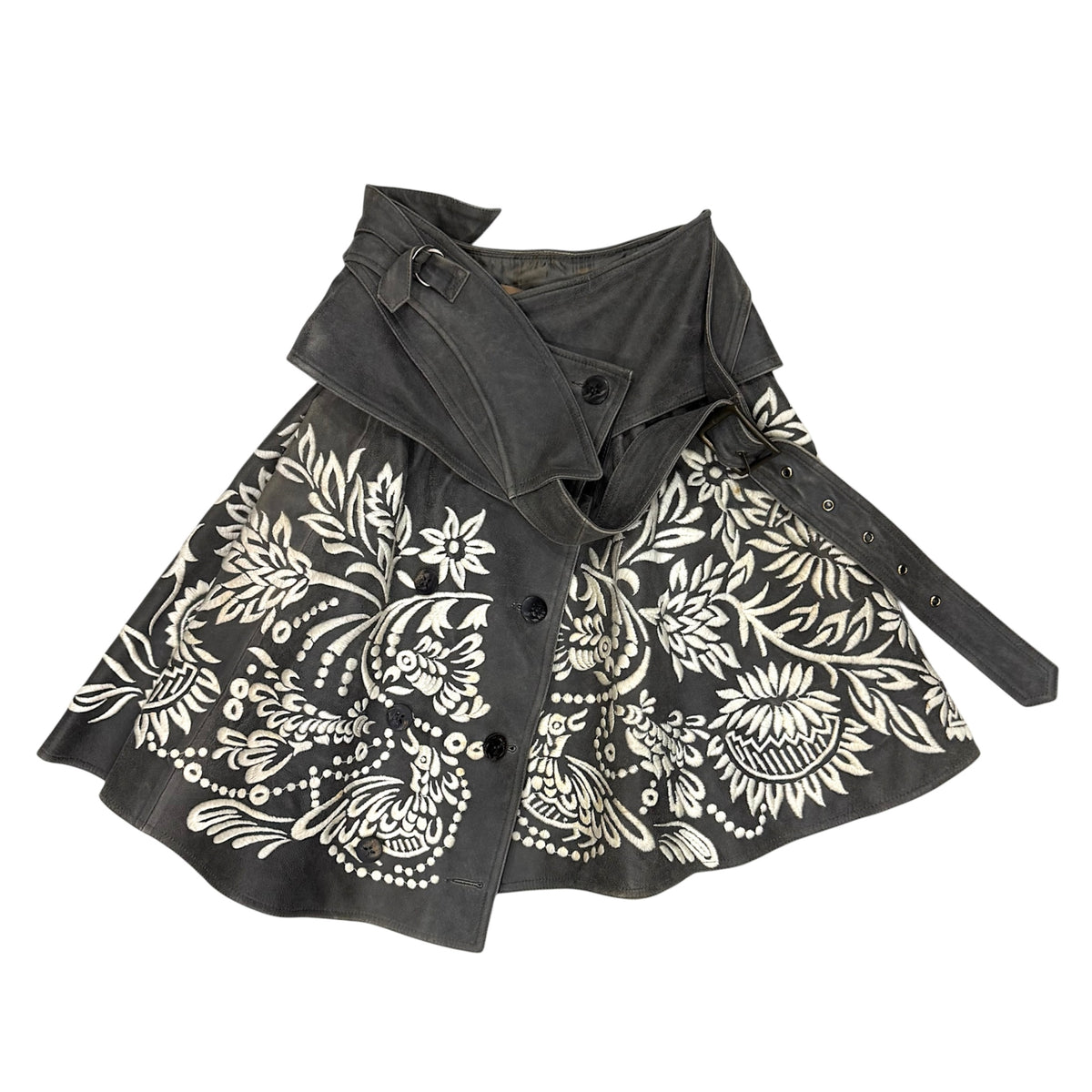 JOHN GALLIANO EMBROIDERED WRAPPED LEATHER SKIRT