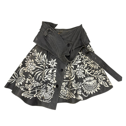 JOHN GALLIANO EMBROIDERED WRAPPED LEATHER SKIRT