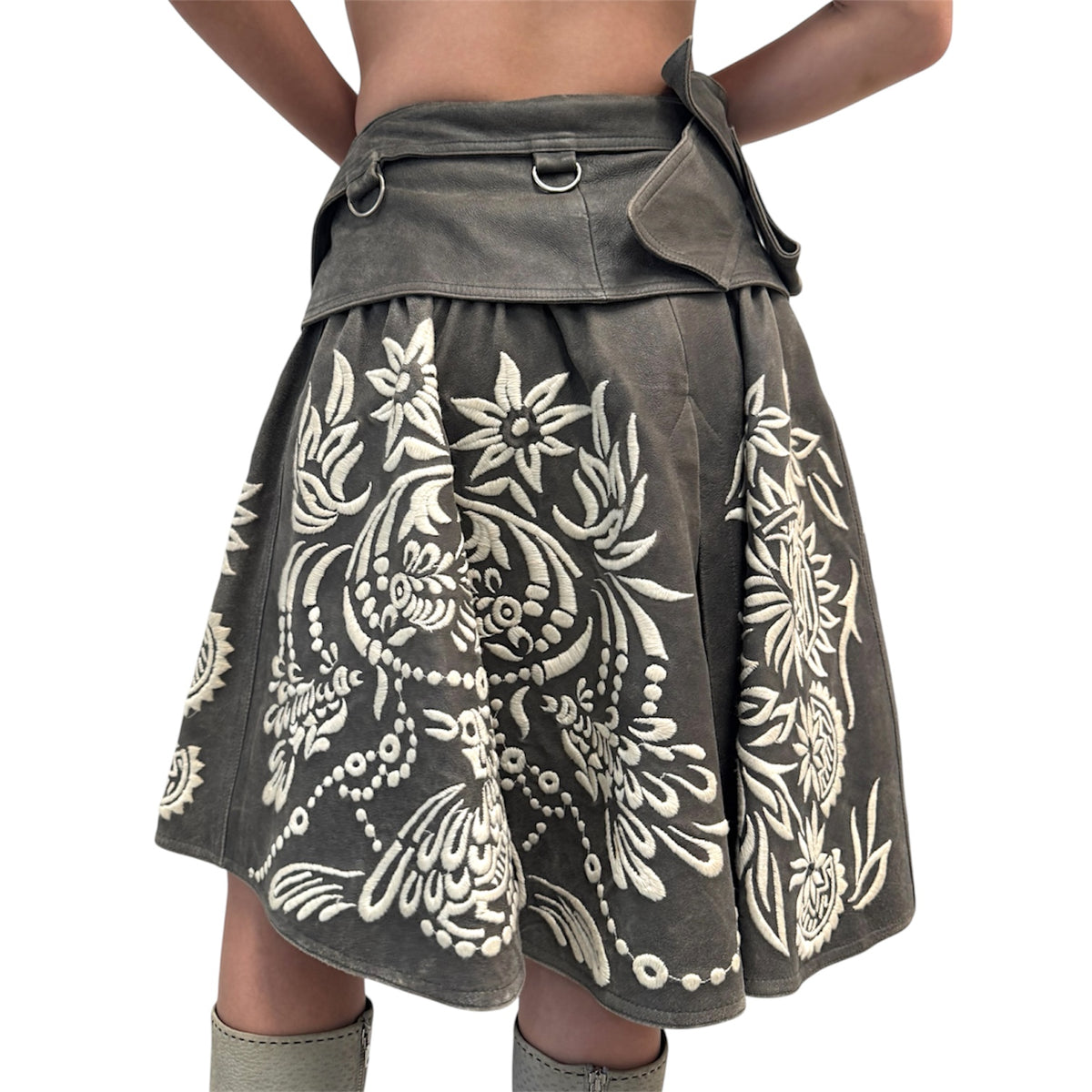 JOHN GALLIANO EMBROIDERED WRAPPED LEATHER SKIRT