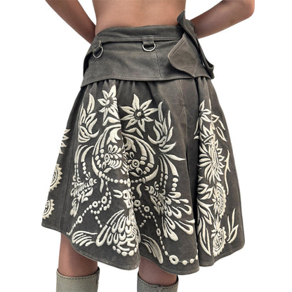 JOHN GALLIANO EMBROIDERED WRAPPED LEATHER SKIRT
