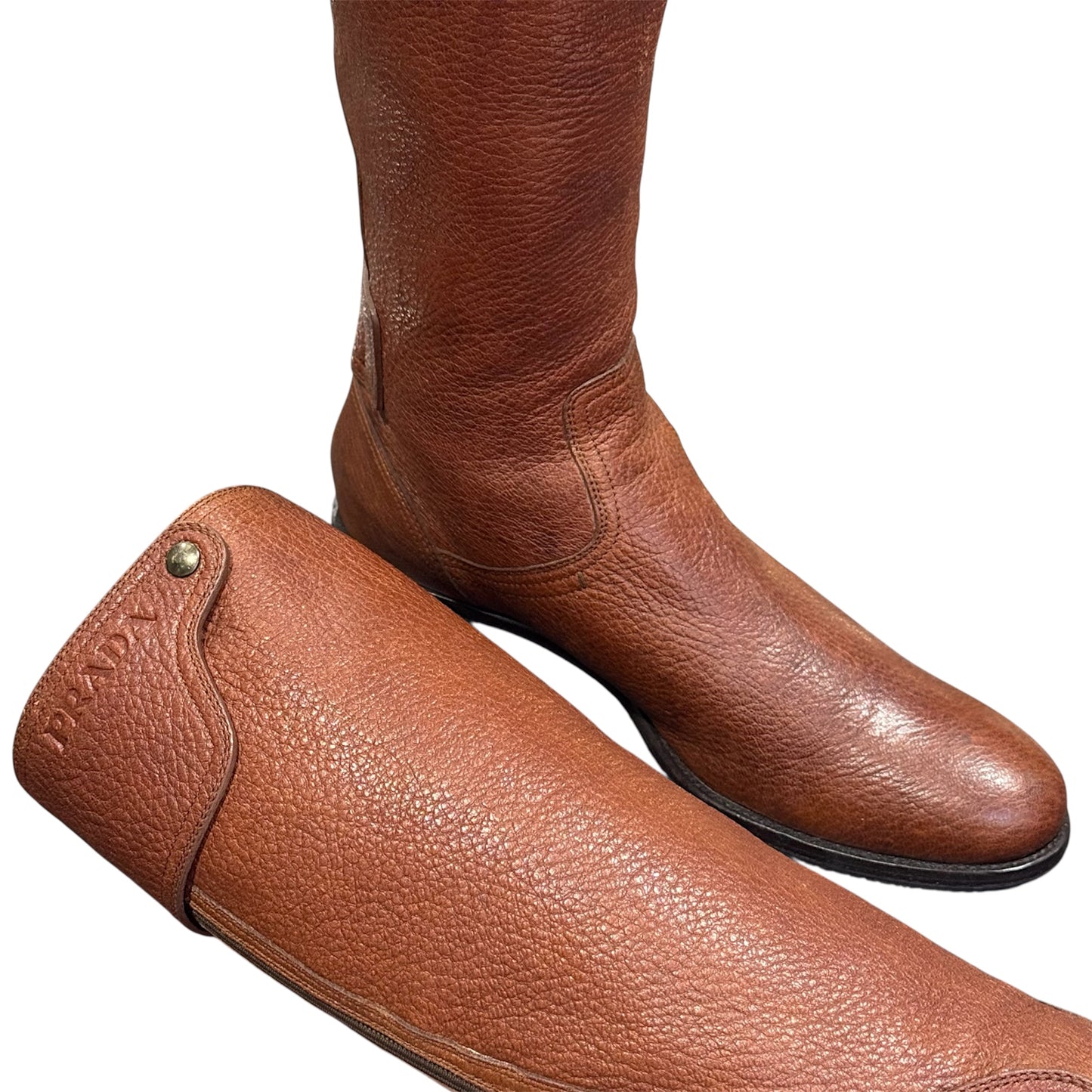 PRADA  BROWN LEATHER RIDING BOOTS