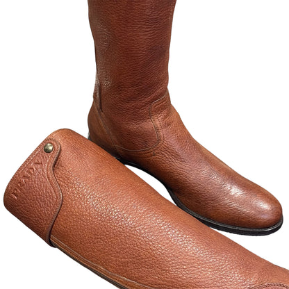 PRADA  BROWN LEATHER RIDING BOOTS