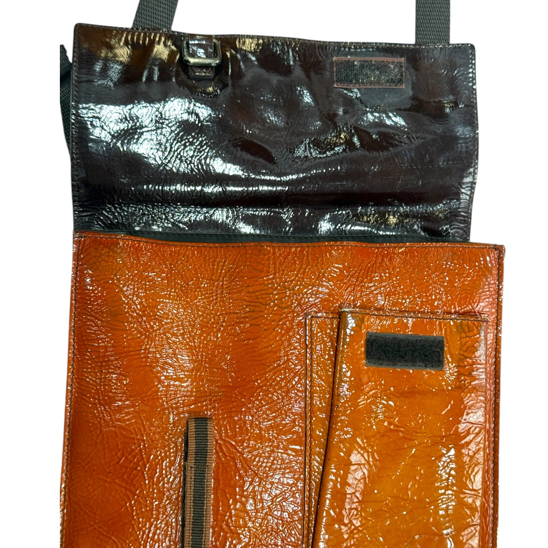 MIU MIU FW1999 BROGUE PATENT LEATHER MESH VELCRO CROSSBODY BAG