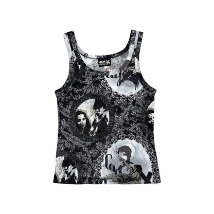 JEAN PAUL GAULTIER PORTRAIT MESH PRINT TANK TOP