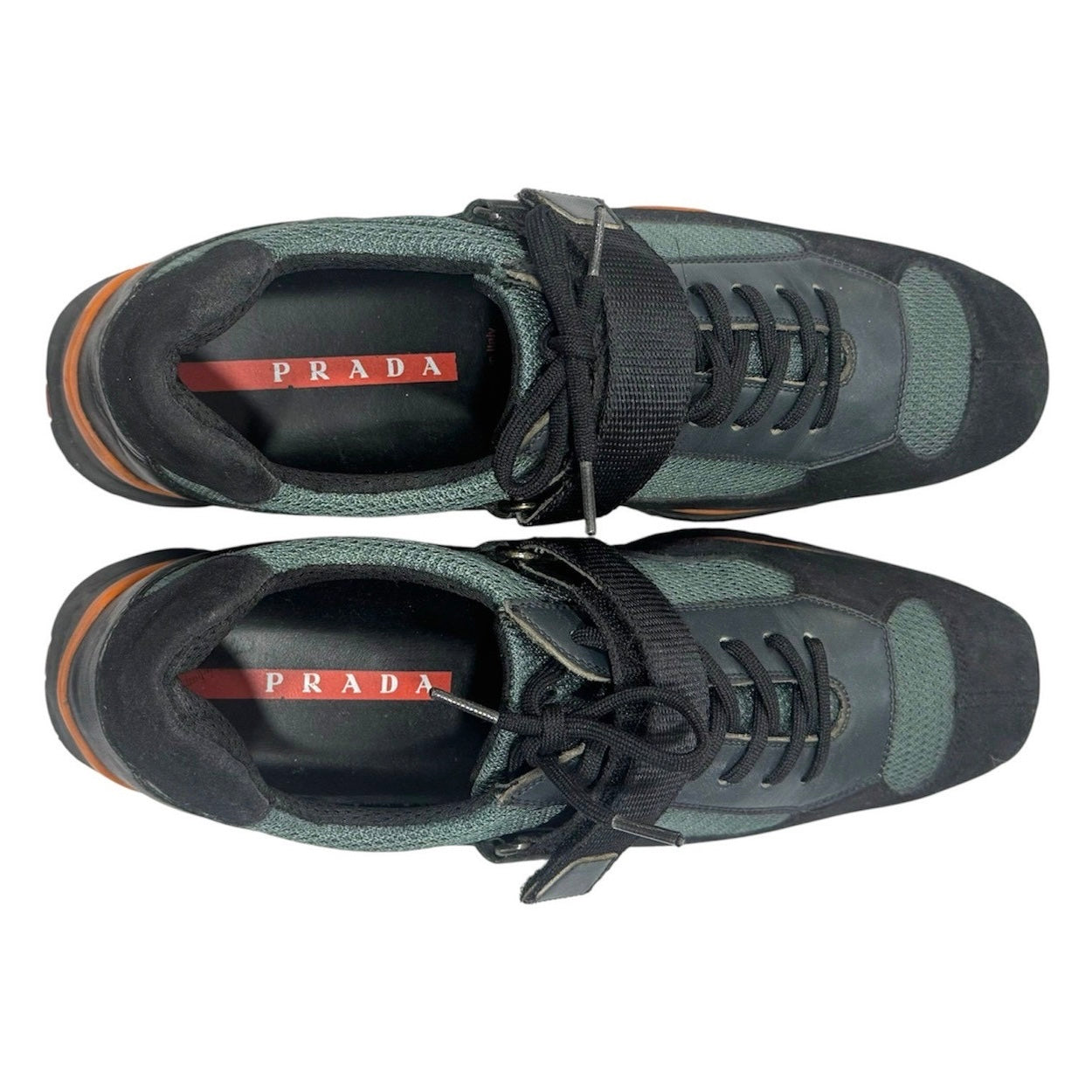 PRADA GREEN ORANGE BUCKLED SNEAKER
