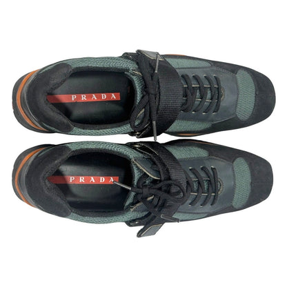PRADA GREEN ORANGE BUCKLED SNEAKER