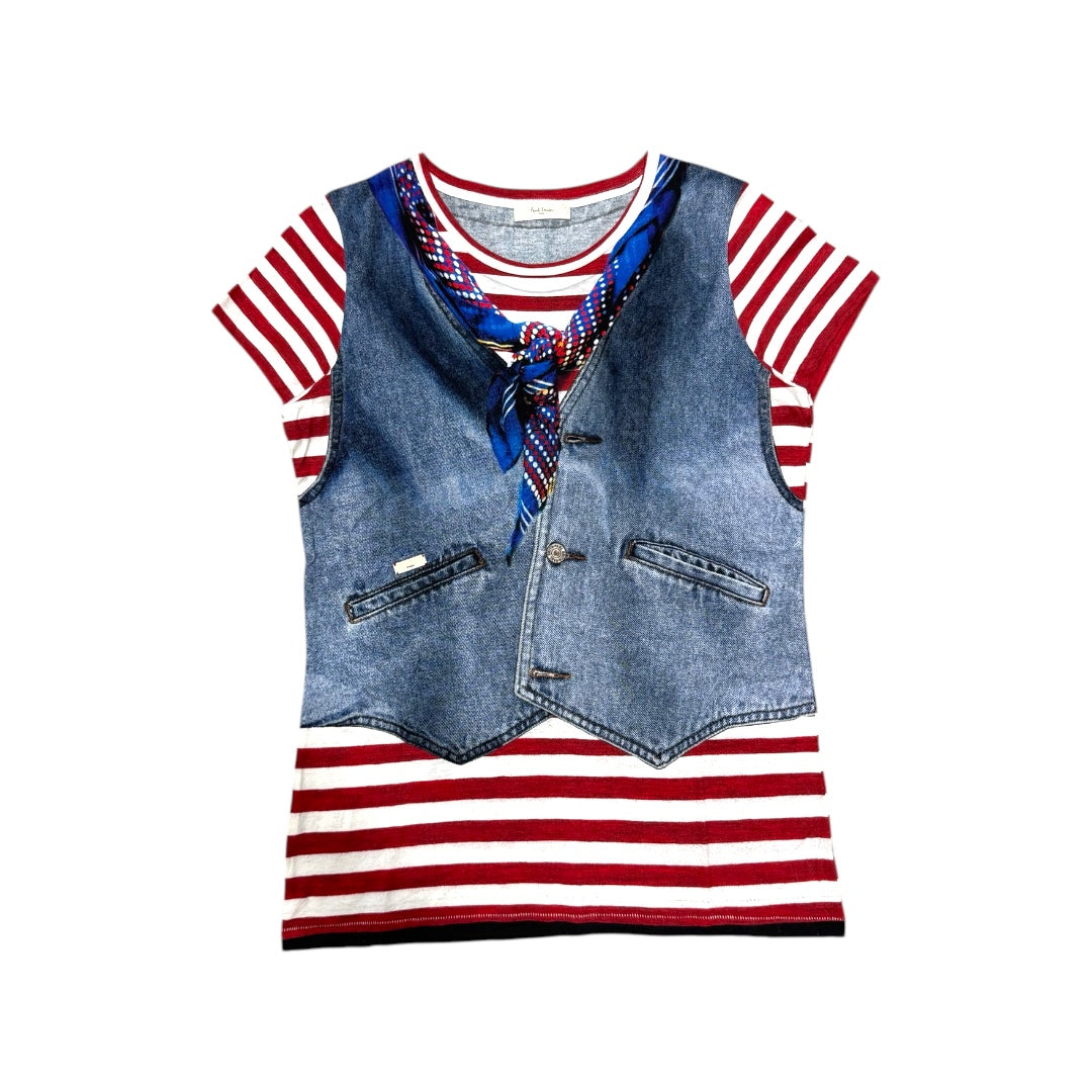 PAUL SMITH DENIM & SCARF OVER PRINTED T-SHIRT