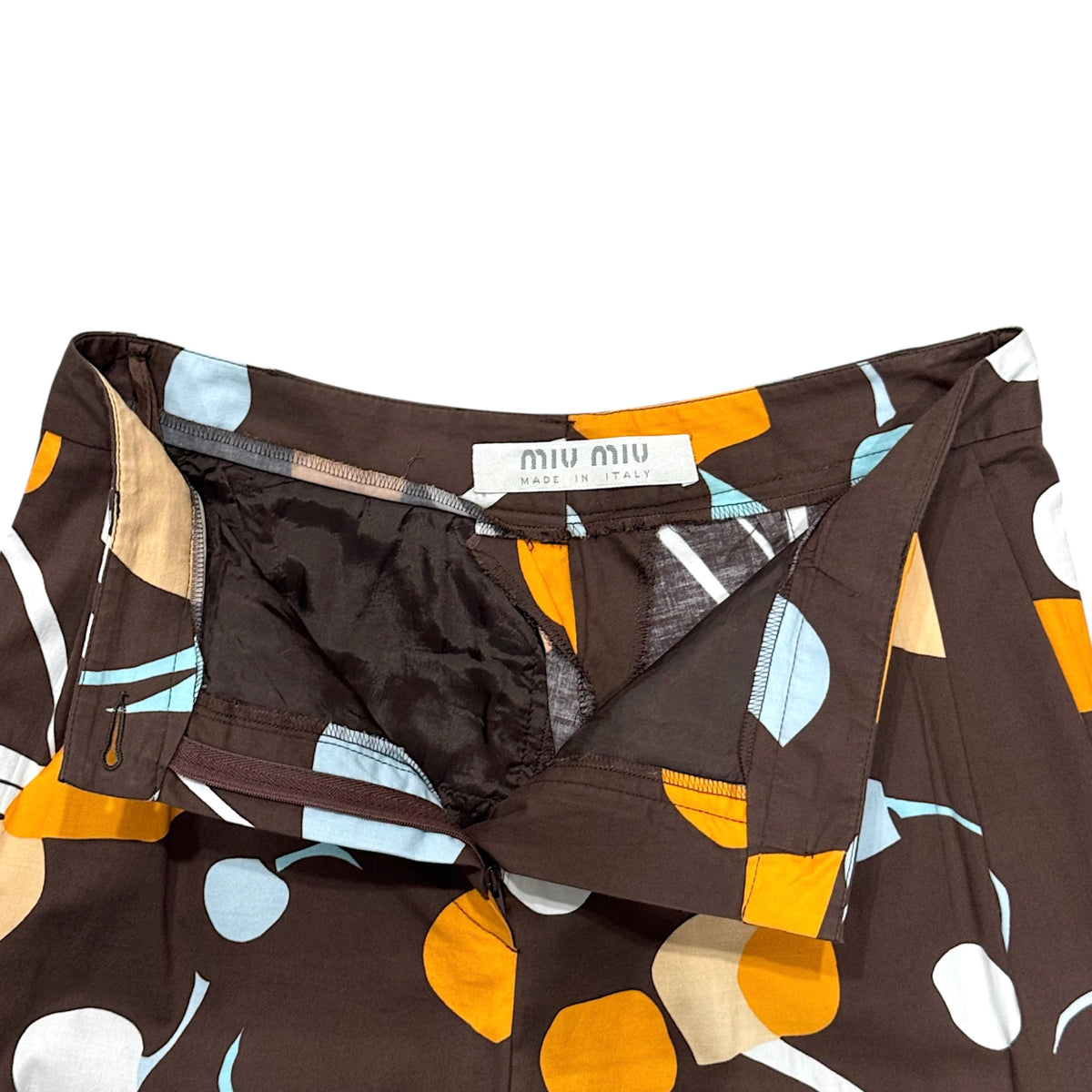 MIU MIU 2000S BROWN CHERRY PRINT PANTS