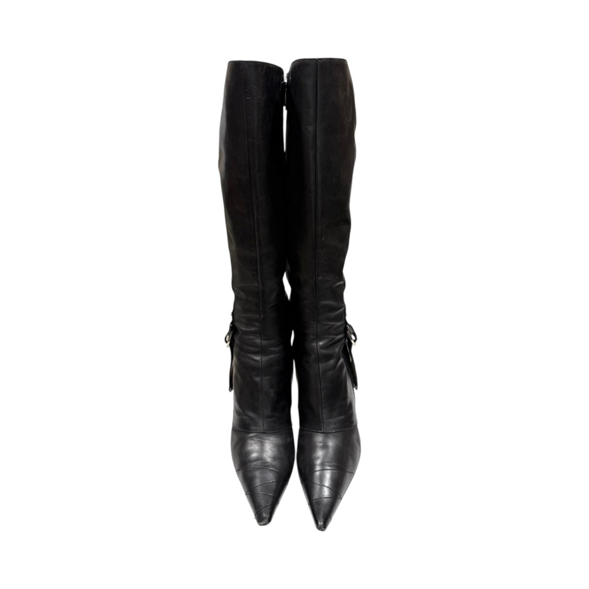 CHRISTIAN DIOR BY JOHN GALLIANO BLACK WOVEN LEATHER BOOTS
