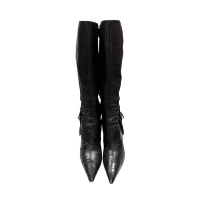CHRISTIAN DIOR BY JOHN GALLIANO BLACK WOVEN LEATHER BOOTS