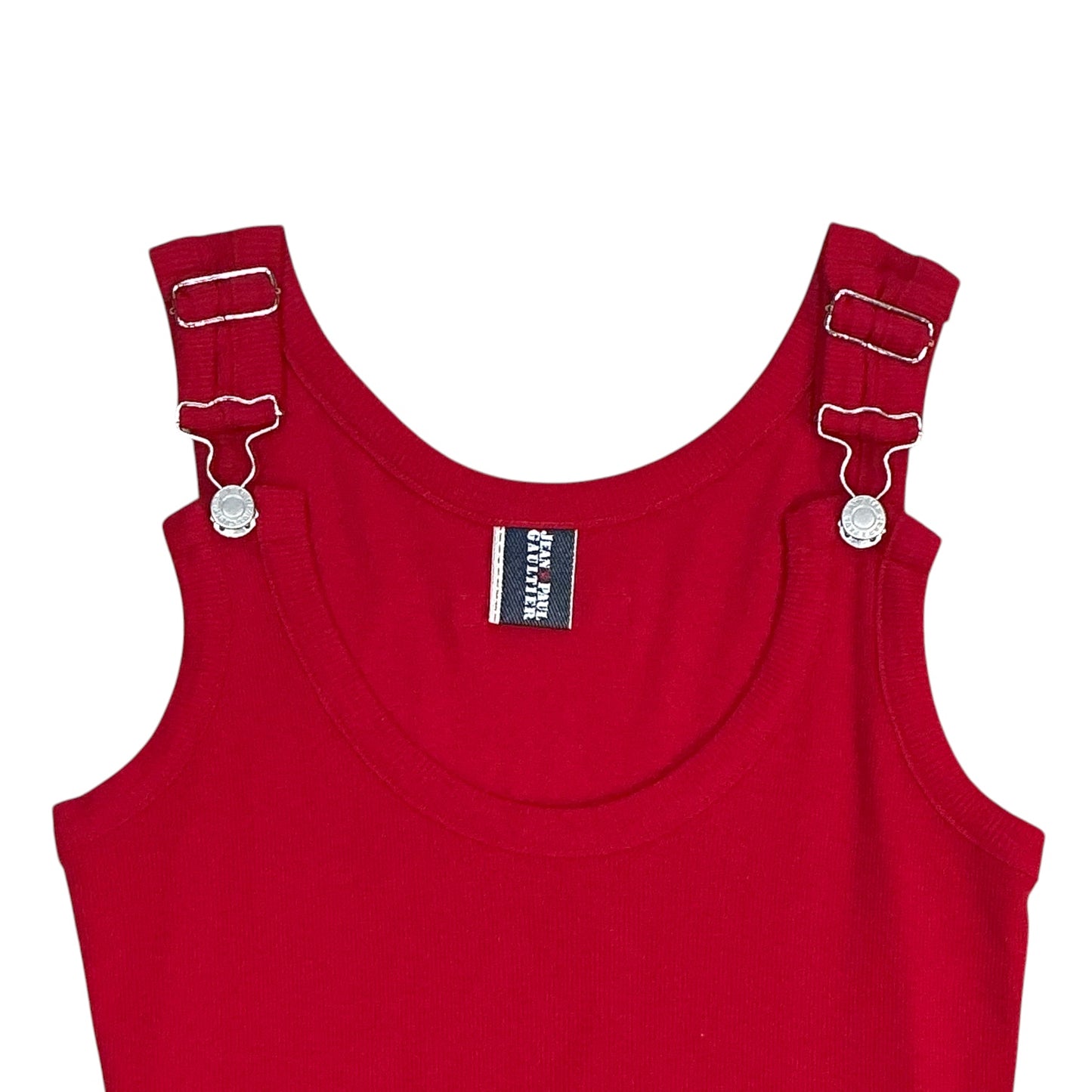 JEAN PAUL GAULTIER RED CUTOUT BUCKLED TANK TOP