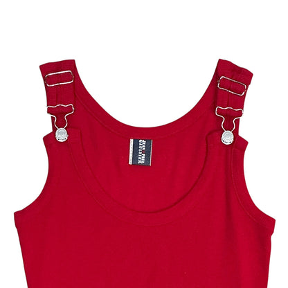 JEAN PAUL GAULTIER RED CUTOUT BUCKLED TANK TOP