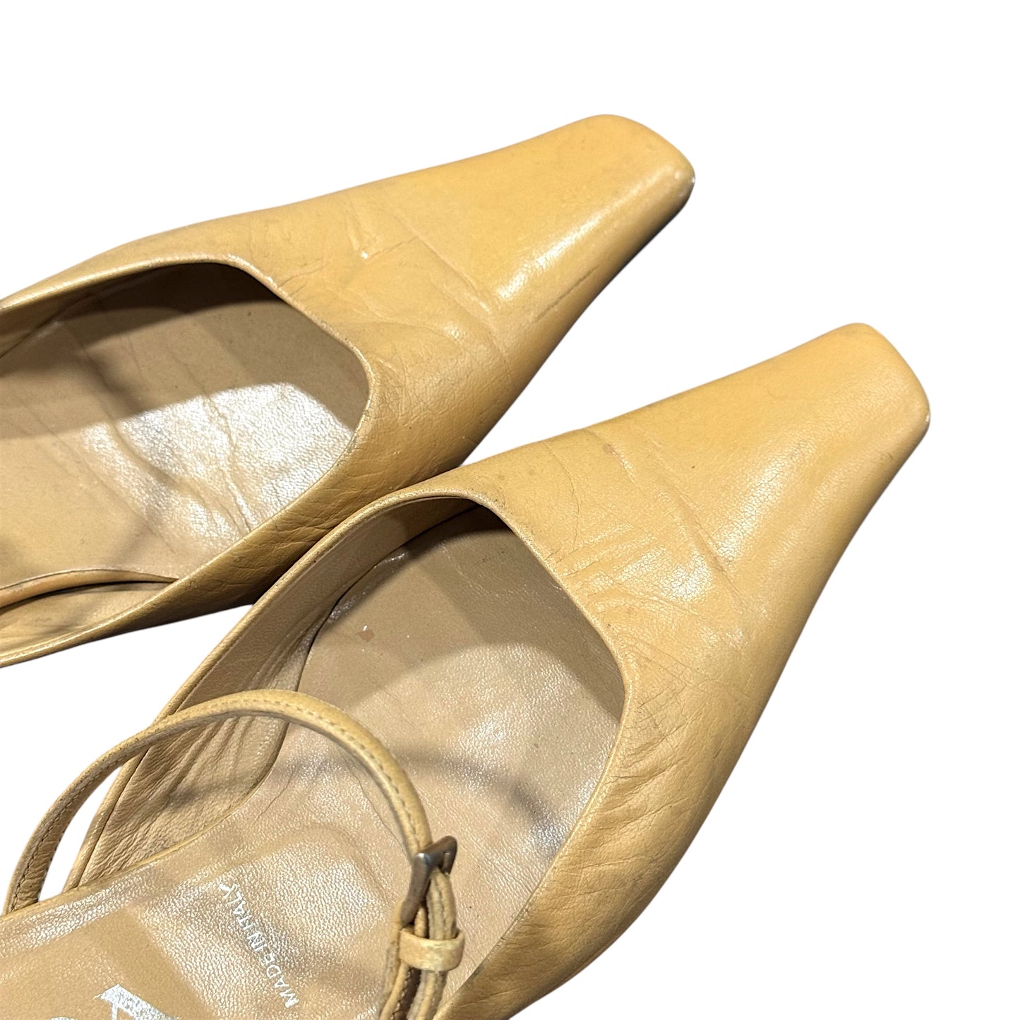PRADA 2000S TAN BUCKLED MULES