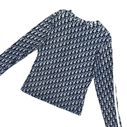 CHRISTIAN DIOR NAVY TROTTER MONOGRAM LONG SLEEVE TOP