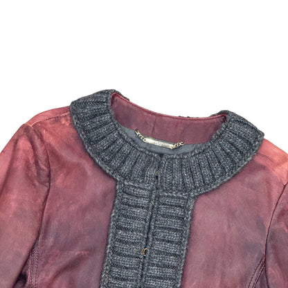 DOLCE & GABBANA 2000S RIBBED KNIT BURGUNDY LEATHER JACKET