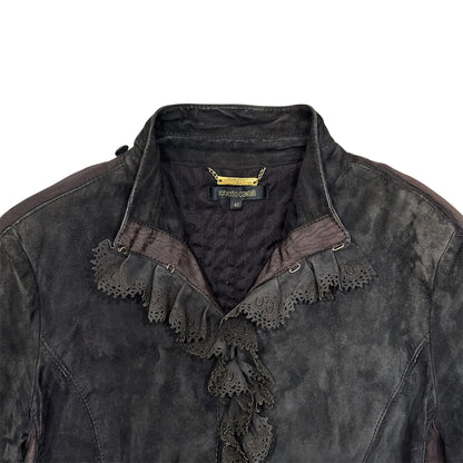 ROBERTO CAVALLI BROWN SUEDE RUFFLED JACKET
