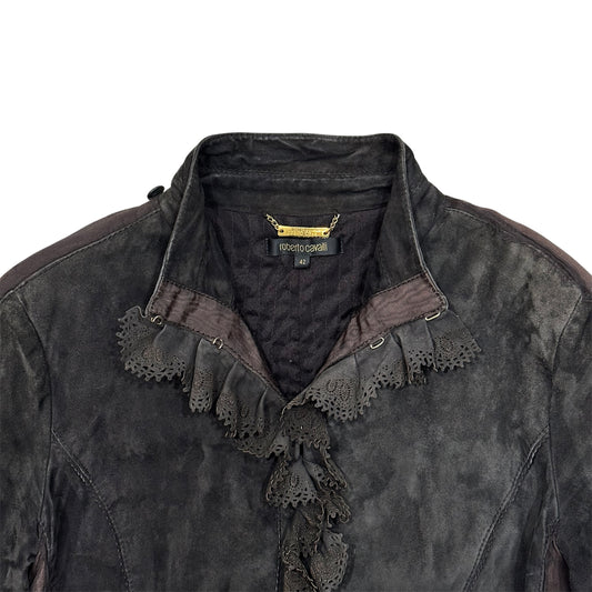 ROBERTO CAVALLI BROWN SUEDE RUFFLED JACKET