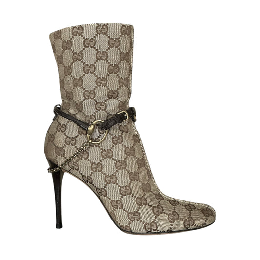GUCCI TAN MONOGRAM BOOTS