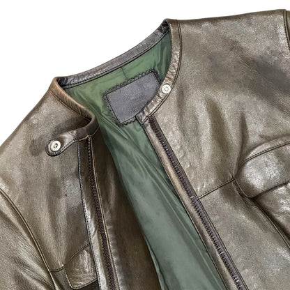 PRADA 1999 OLIVE BIKER LEATHER COAT