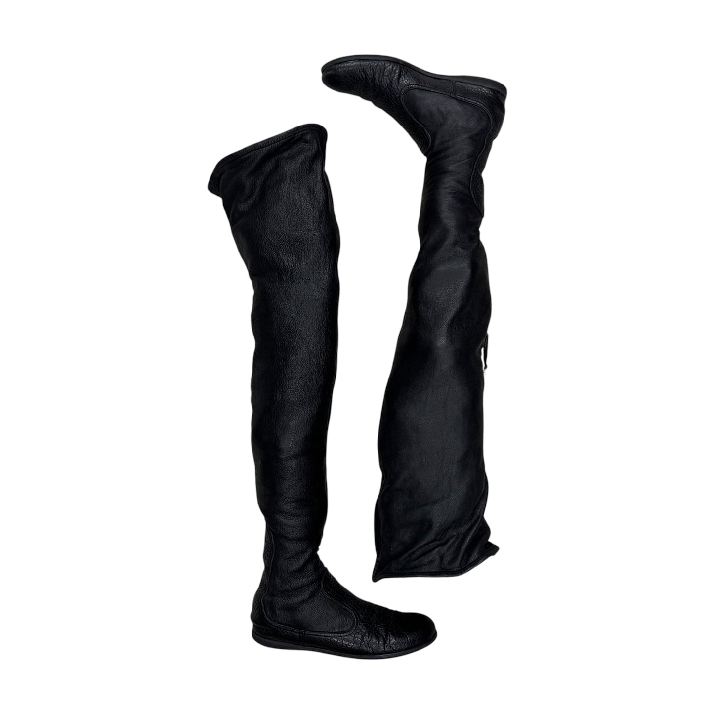 MIU MIU BLACK LEATHER KNEE HIGH BOOTS