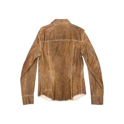DOLCE & GABBANA BROWN LEATHER SHIRT