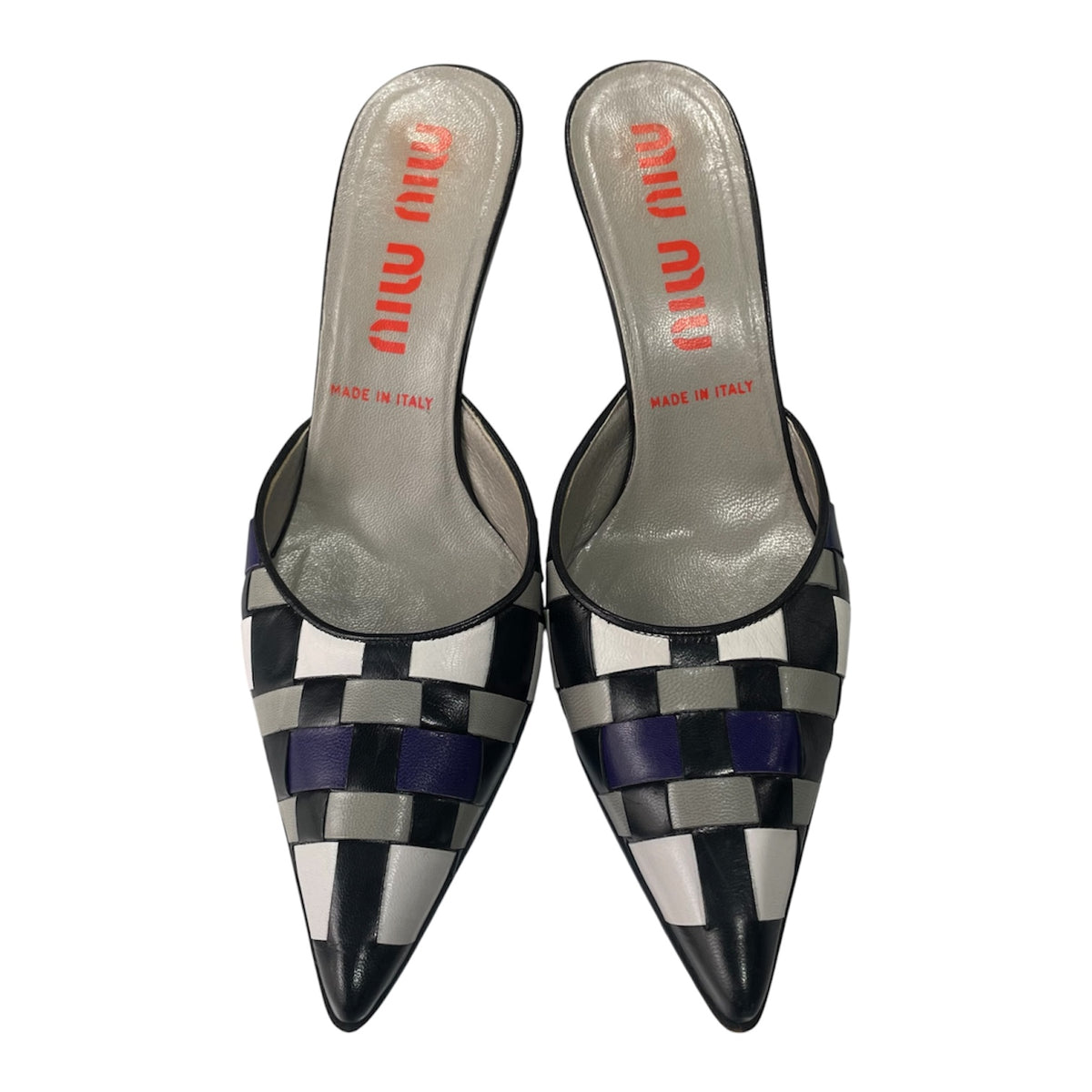 MIU MIU SS2001 MULTICOLOR WOVEN  LEATHER MULES