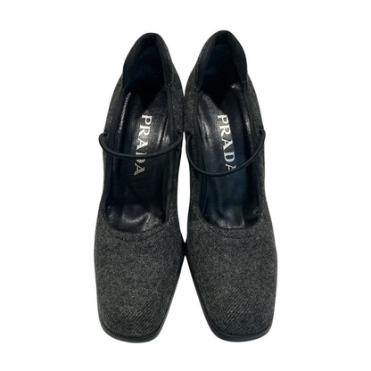 PRADA GREY WOOL MARY JANE PUMPS