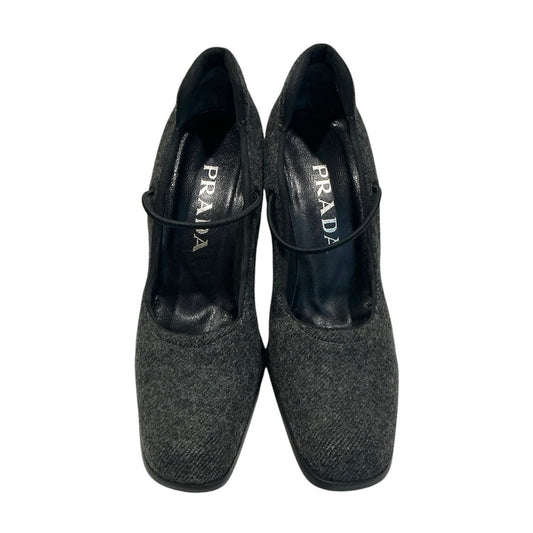 PRADA GREY WOOL MARY JANE PUMPS