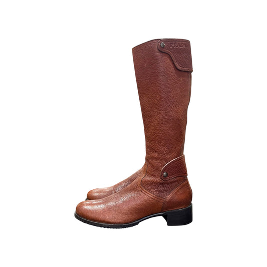 PRADA  BROWN LEATHER RIDING BOOTS